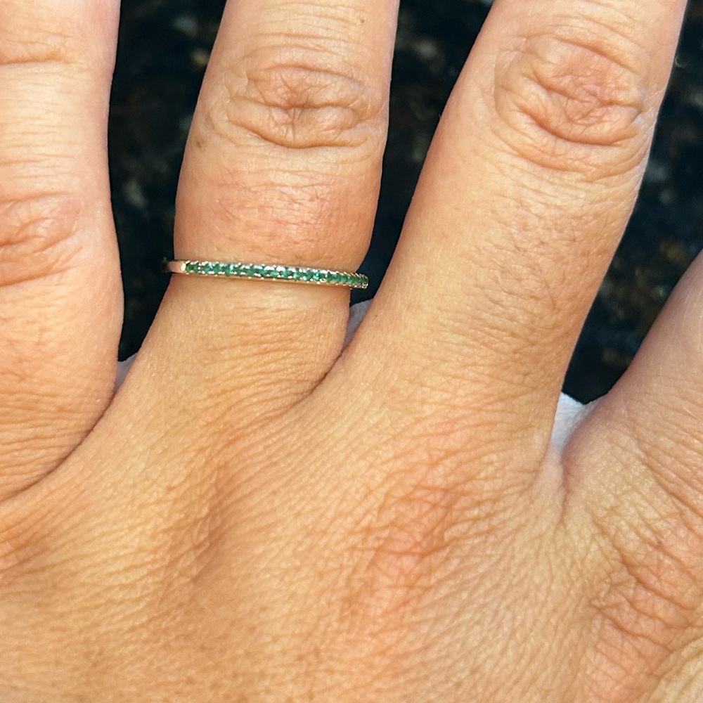 Thin stackable green rhinestone ring (may birthday stone color)